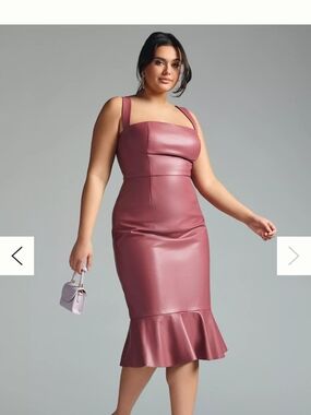 Hutch Square-Neck Faux Leather Midi Dress Fluted Hem Wedding Guest Size 10